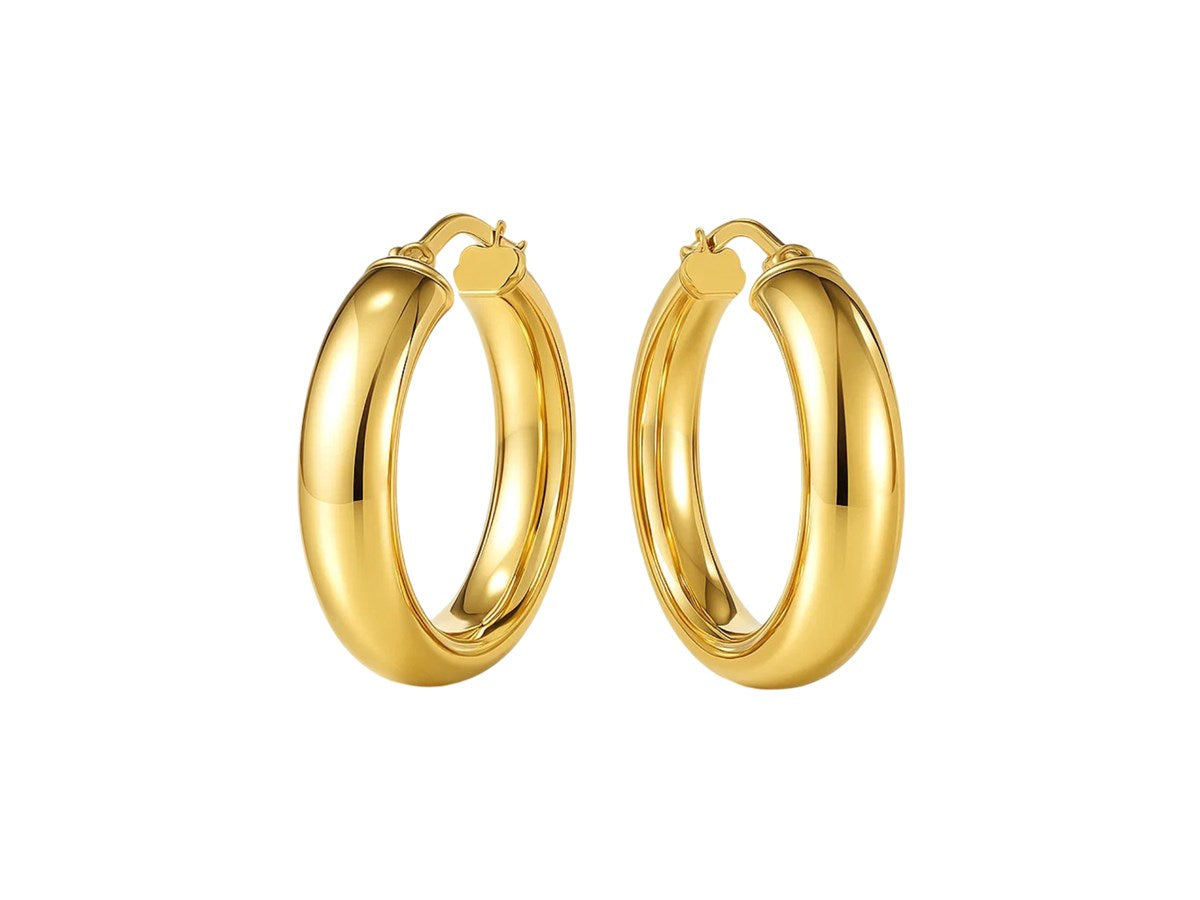 14K Yellow Gold Hinged Snap Hoop Earrings 25mm