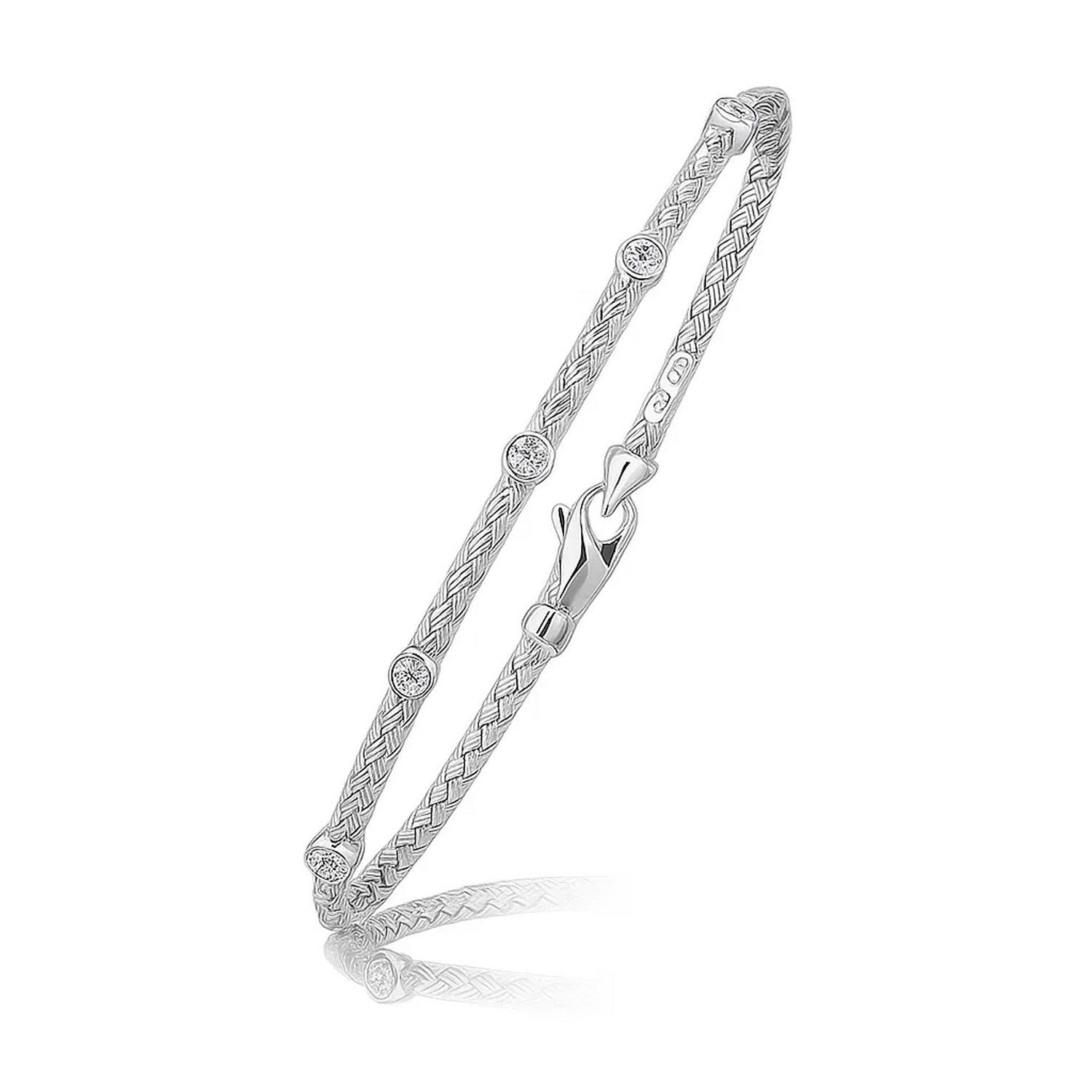 Diamond Station Basket Weave Bracelet 3mm Elegant Chain
