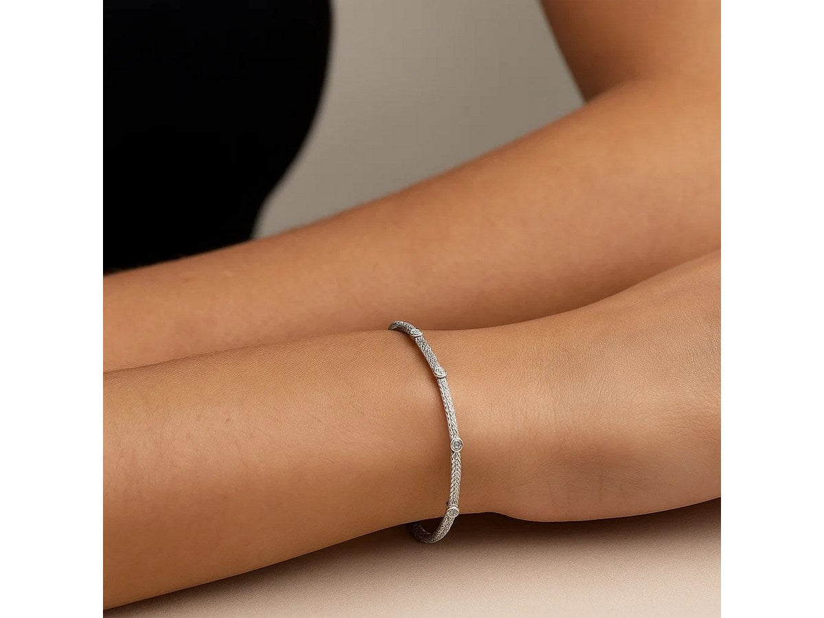 Diamond Station Basket Weave Bracelet 3mm Elegant Chain