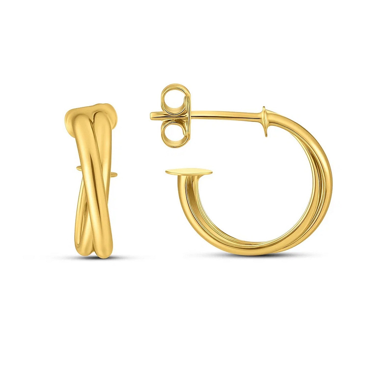 14KT Yellow Gold Crossover Hoop Earrings – Stylish Lightweight Design