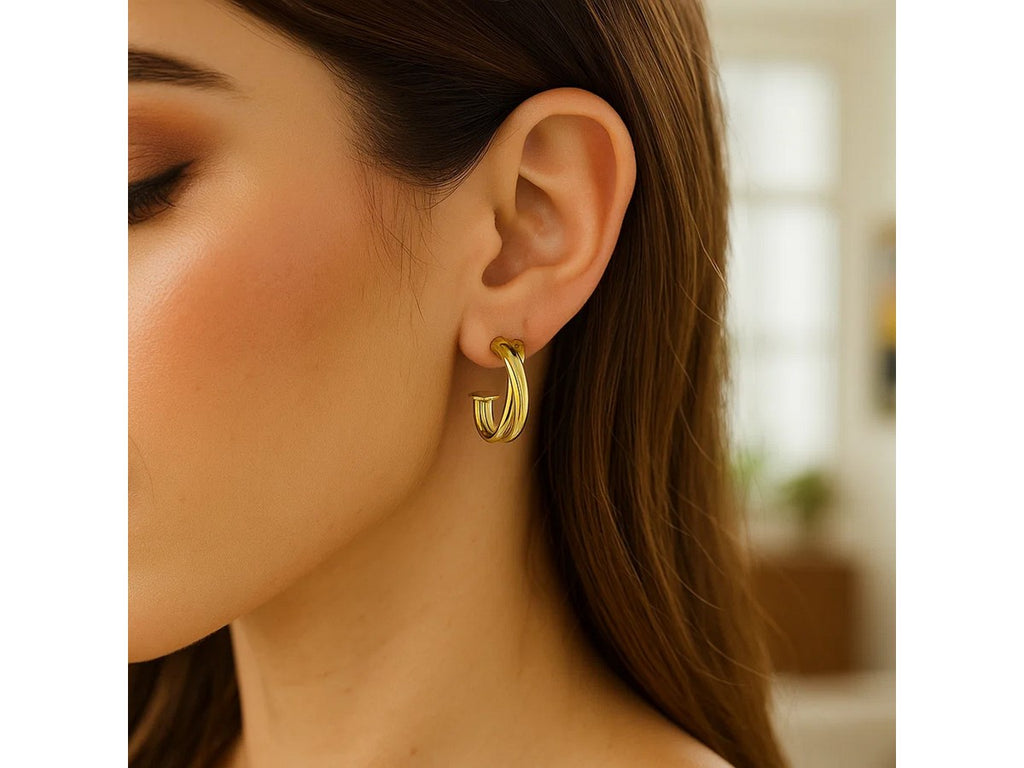 Crossover Hoop Earrings with Polished Finish