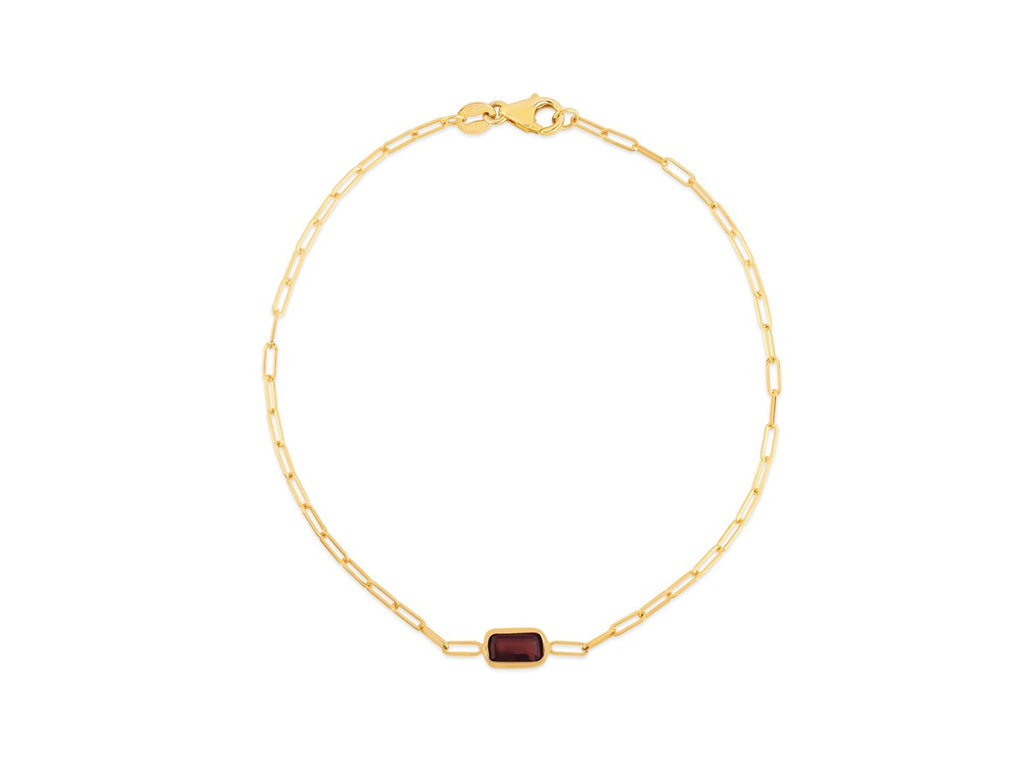 Garnet Paperclip Chain Bracelet 1.5mm Minimalist Style