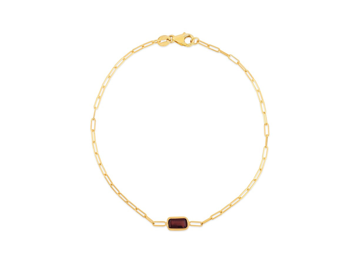 Garnet Paperclip Chain Bracelet 1.5mm Minimalist Style