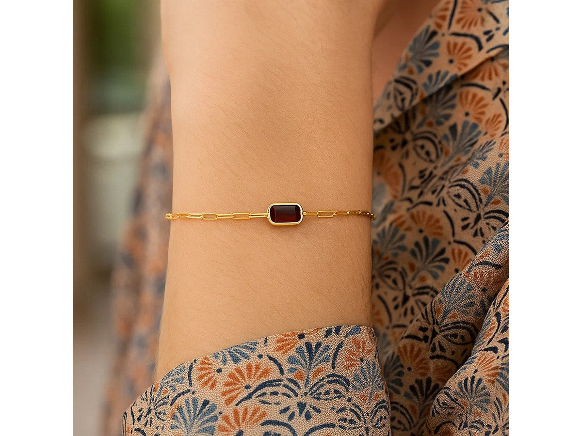 Garnet Paperclip Chain Bracelet 1.5mm Minimalist Style