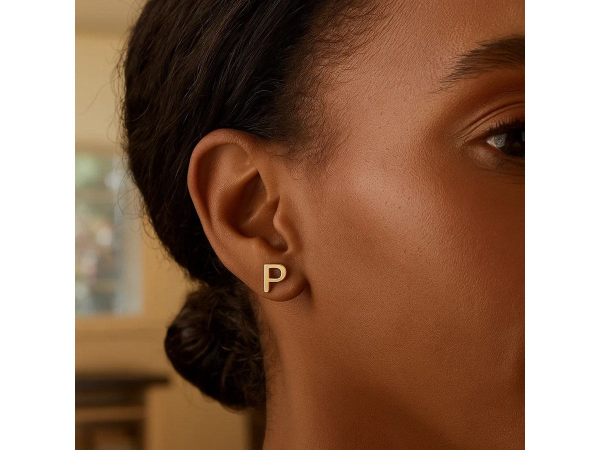 Minimalist Initial P Stud Earrings with Polished Finish