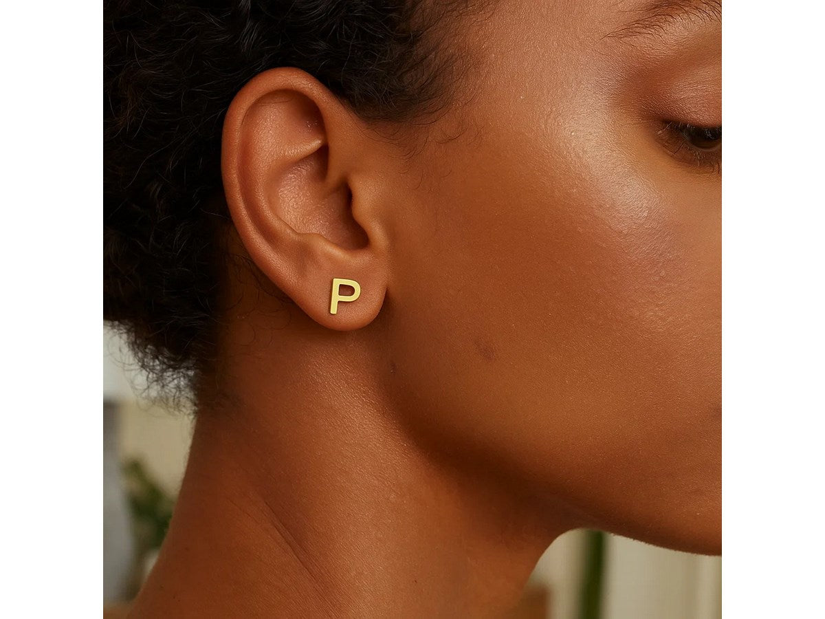 Minimalist Initial P Stud Earrings with Polished Finish