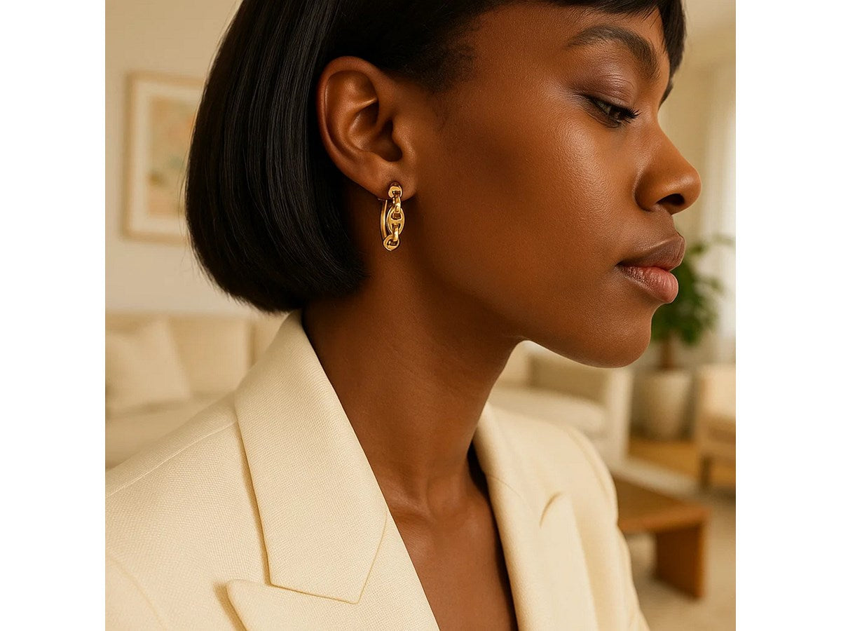 Oval Mariner Huggie Hoop Earrings with Snap Closure