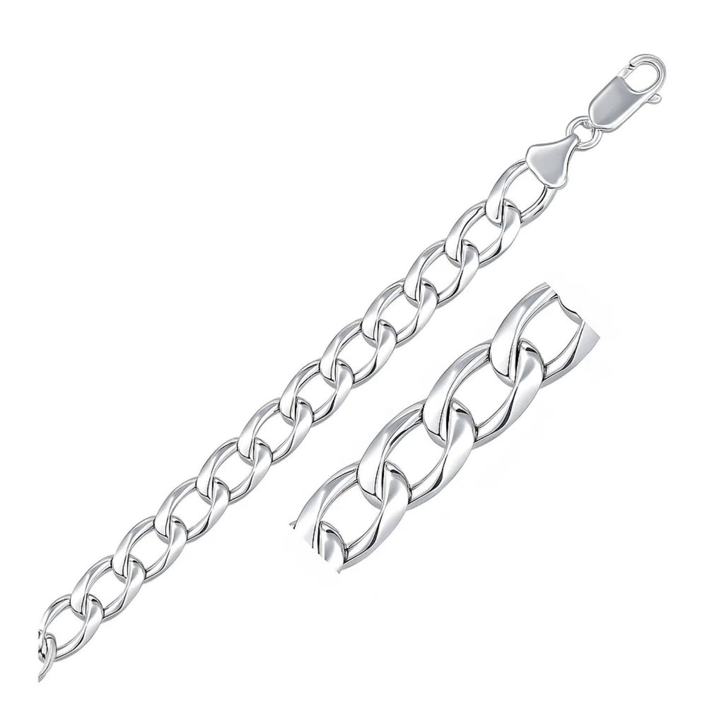 Classic Curb Chain Bracelet 8.4mm in Rhodium Sterling Silver