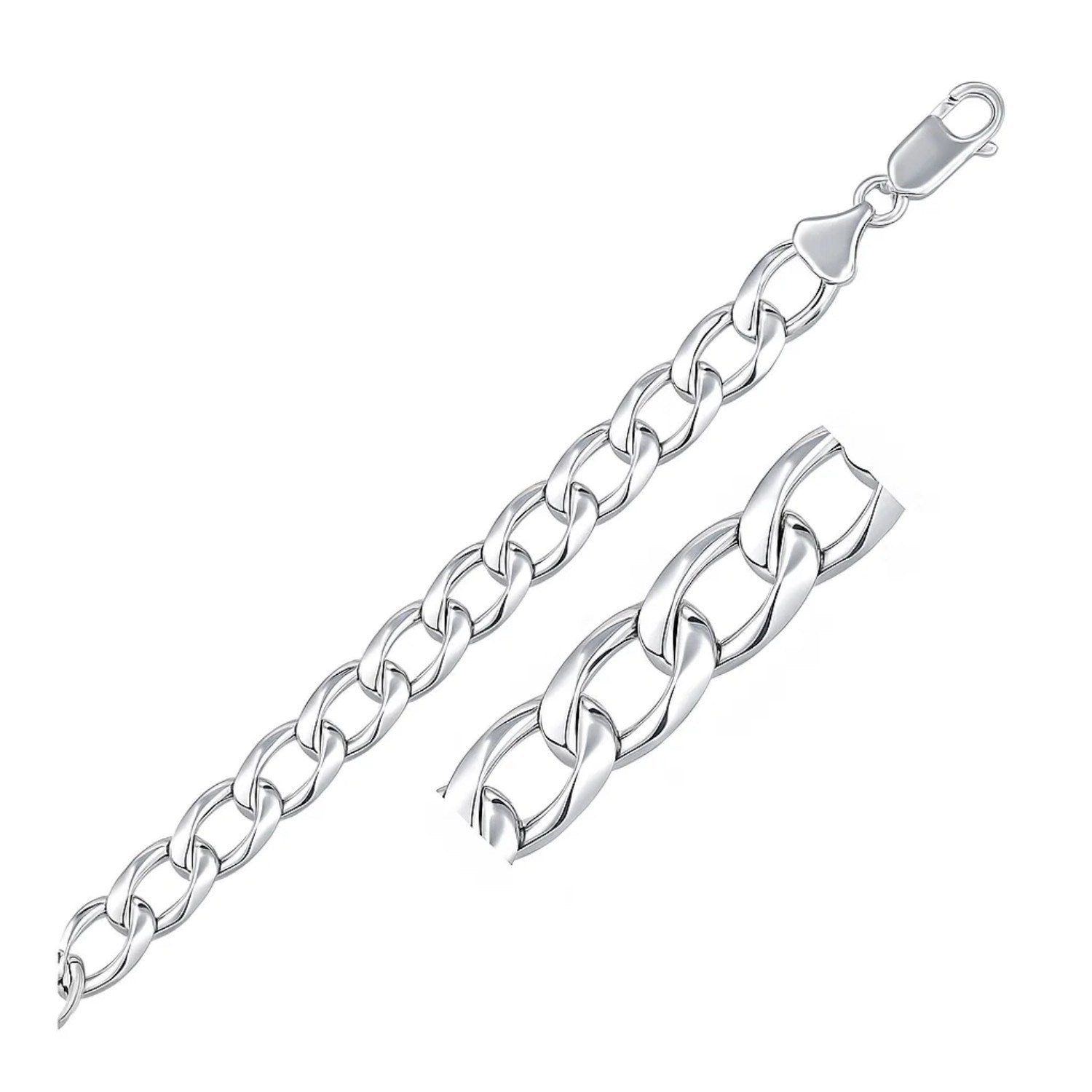 Classic Curb Chain Bracelet 8.4mm in Rhodium Sterling Silver
