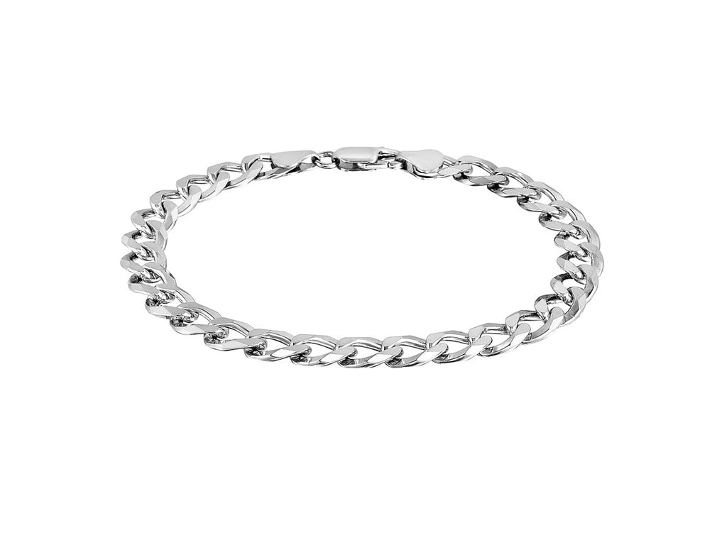 Classic Curb Chain Bracelet 8.4mm in Rhodium Sterling Silver