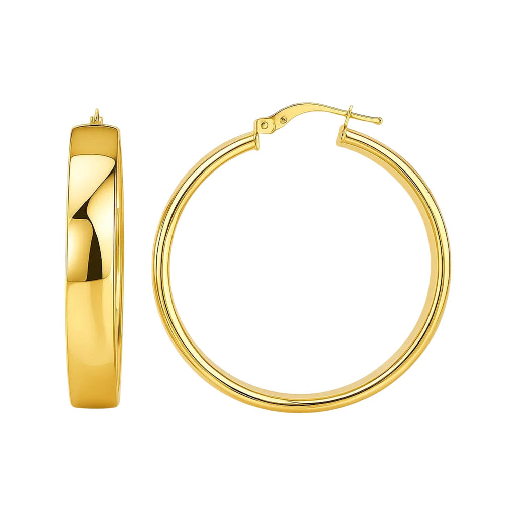 14K Yellow Gold Wide Hoop Earrings 35mm