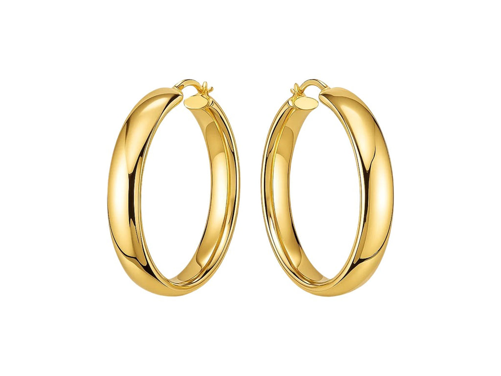 14K Yellow Gold Wide Hoop Earrings 35mm