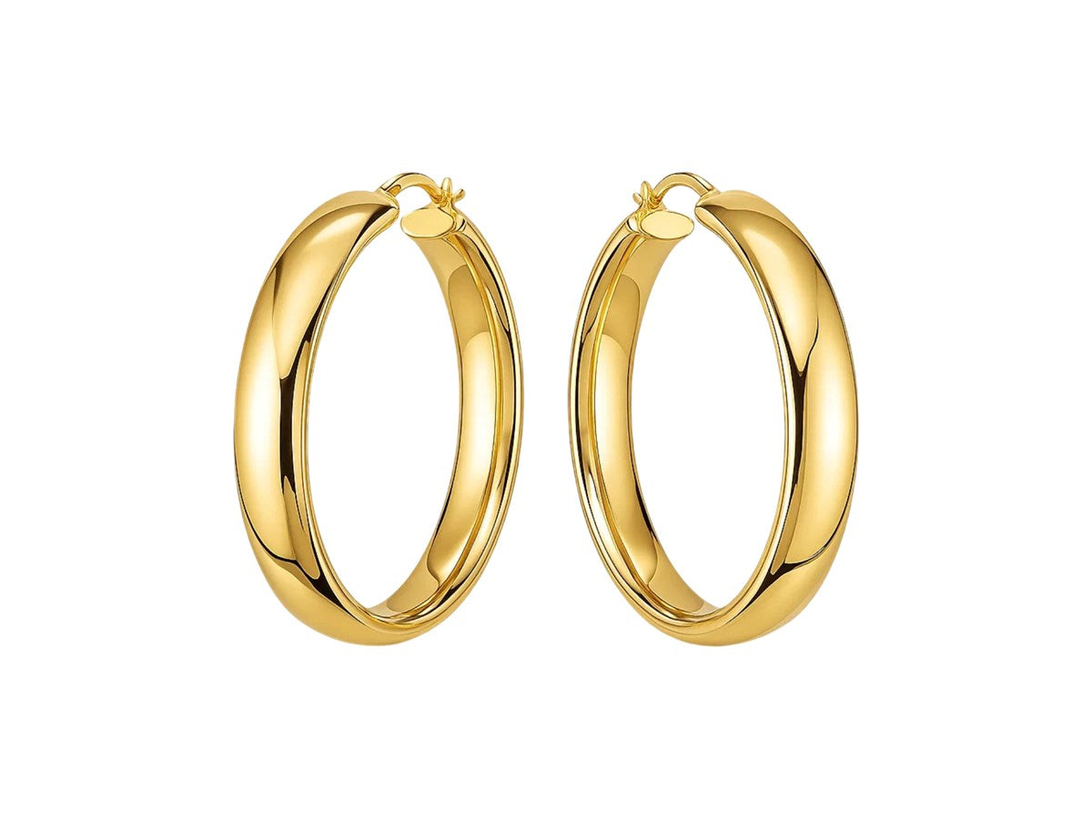 14K Yellow Gold Wide Hoop Earrings 35mm