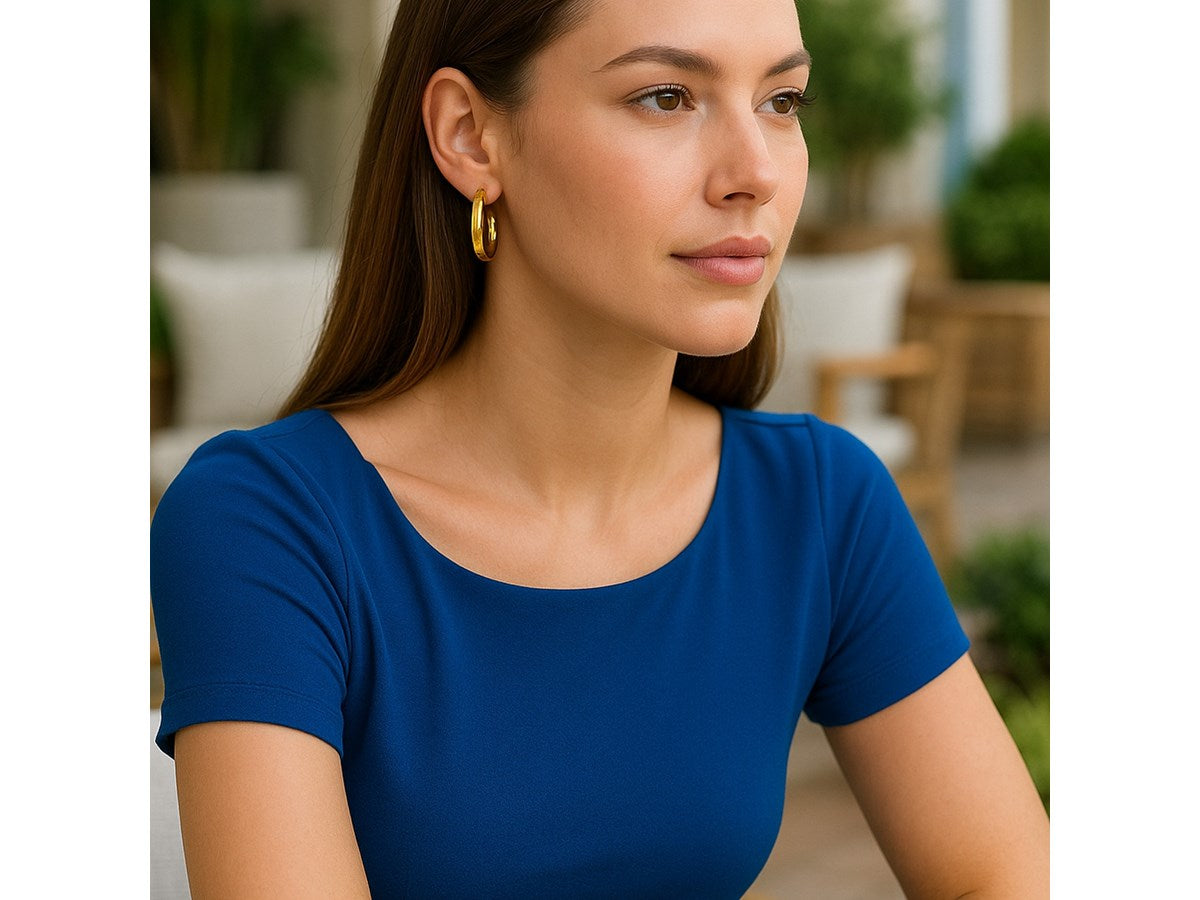 14K Yellow Gold Wide Hoop Earrings 35mm