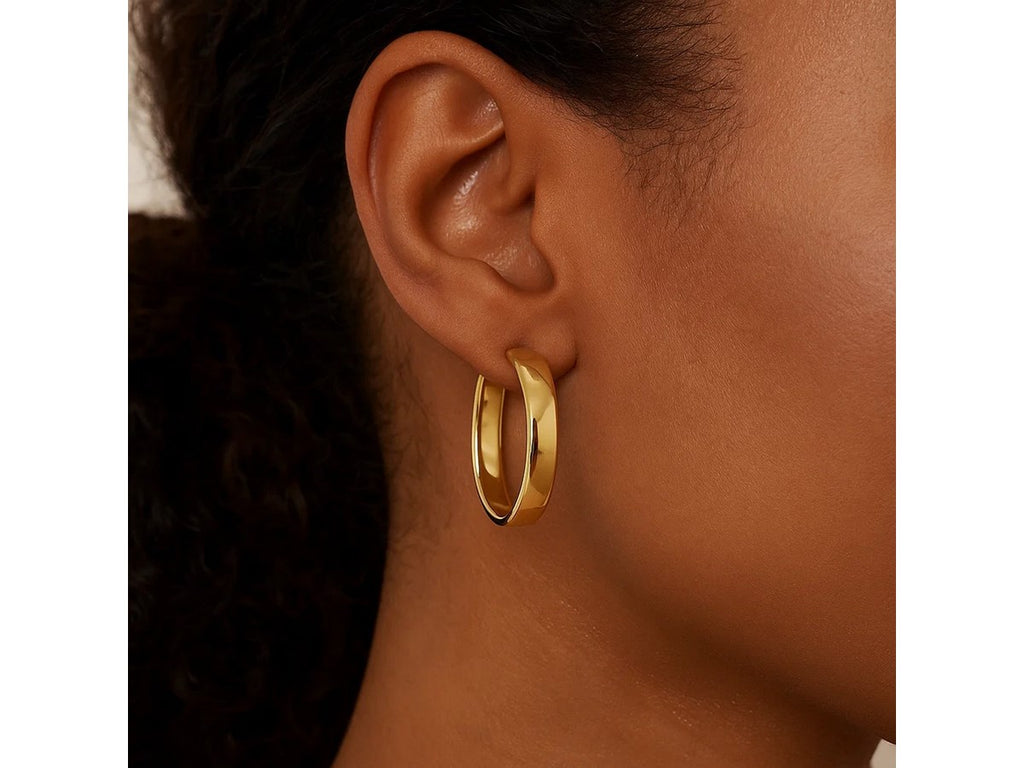 14K Yellow Gold Wide Hoop Earrings 35mm