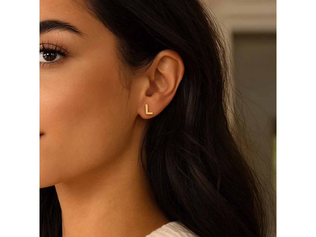 Minimalist Initial L Stud Earrings with Polished Finish