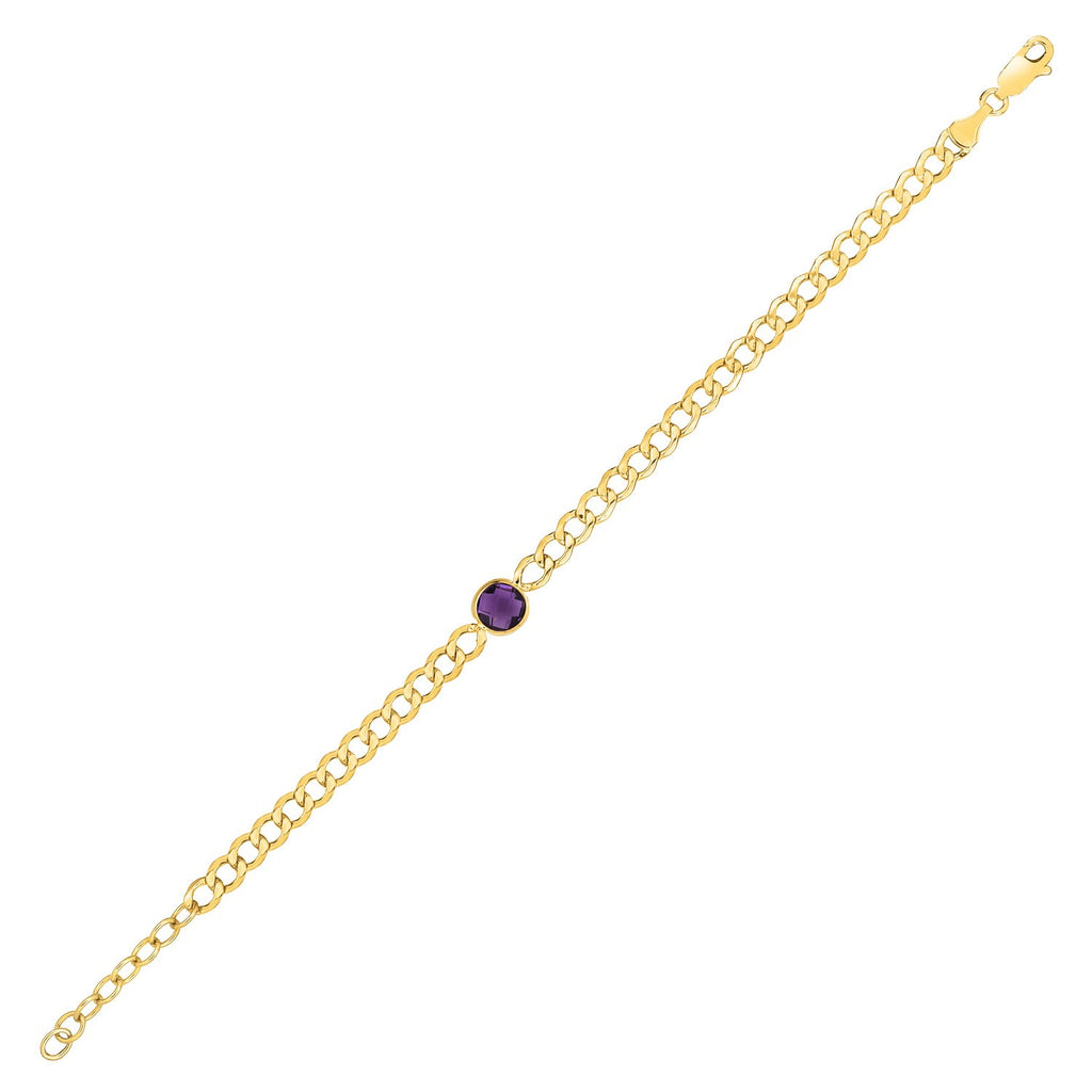 Amethyst Curb Chain Bracelet 3.6mm Adjustable Design