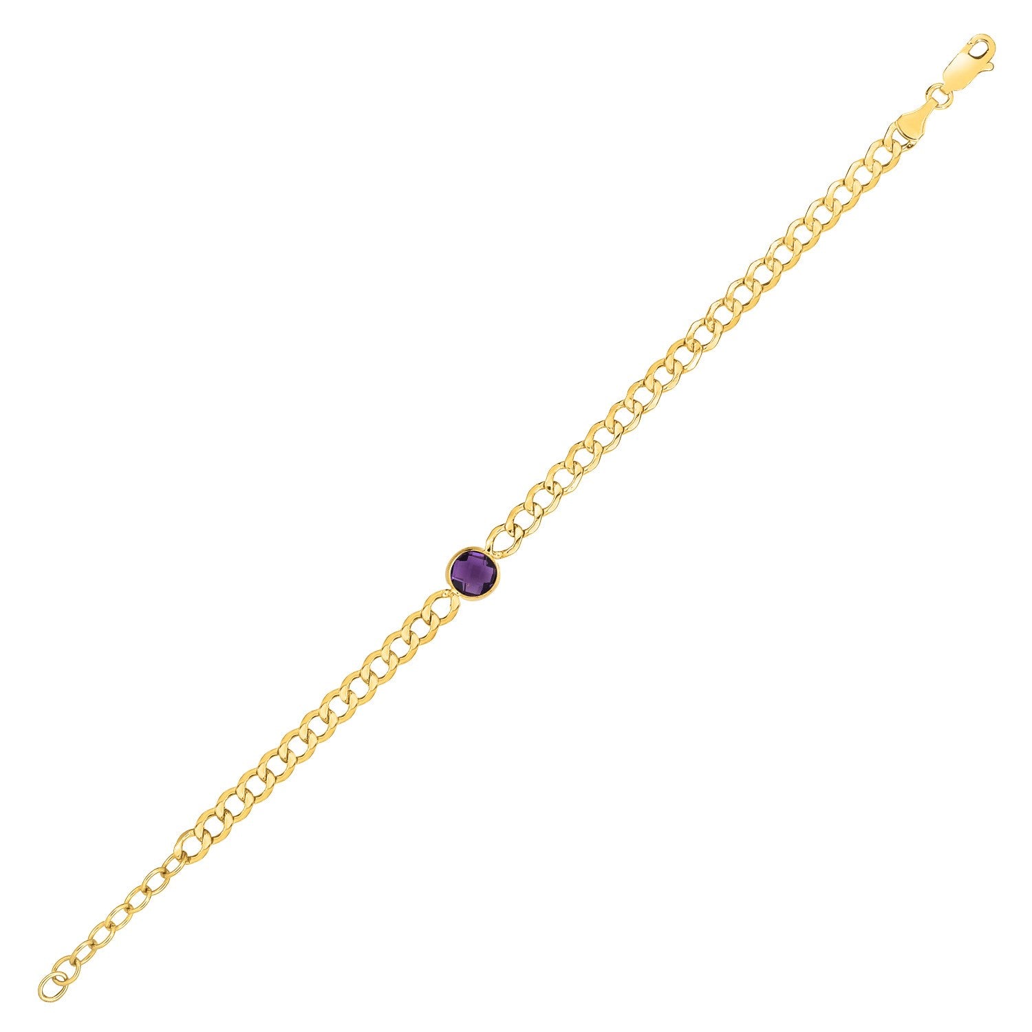 Amethyst Curb Chain Bracelet 3.6mm Adjustable Design