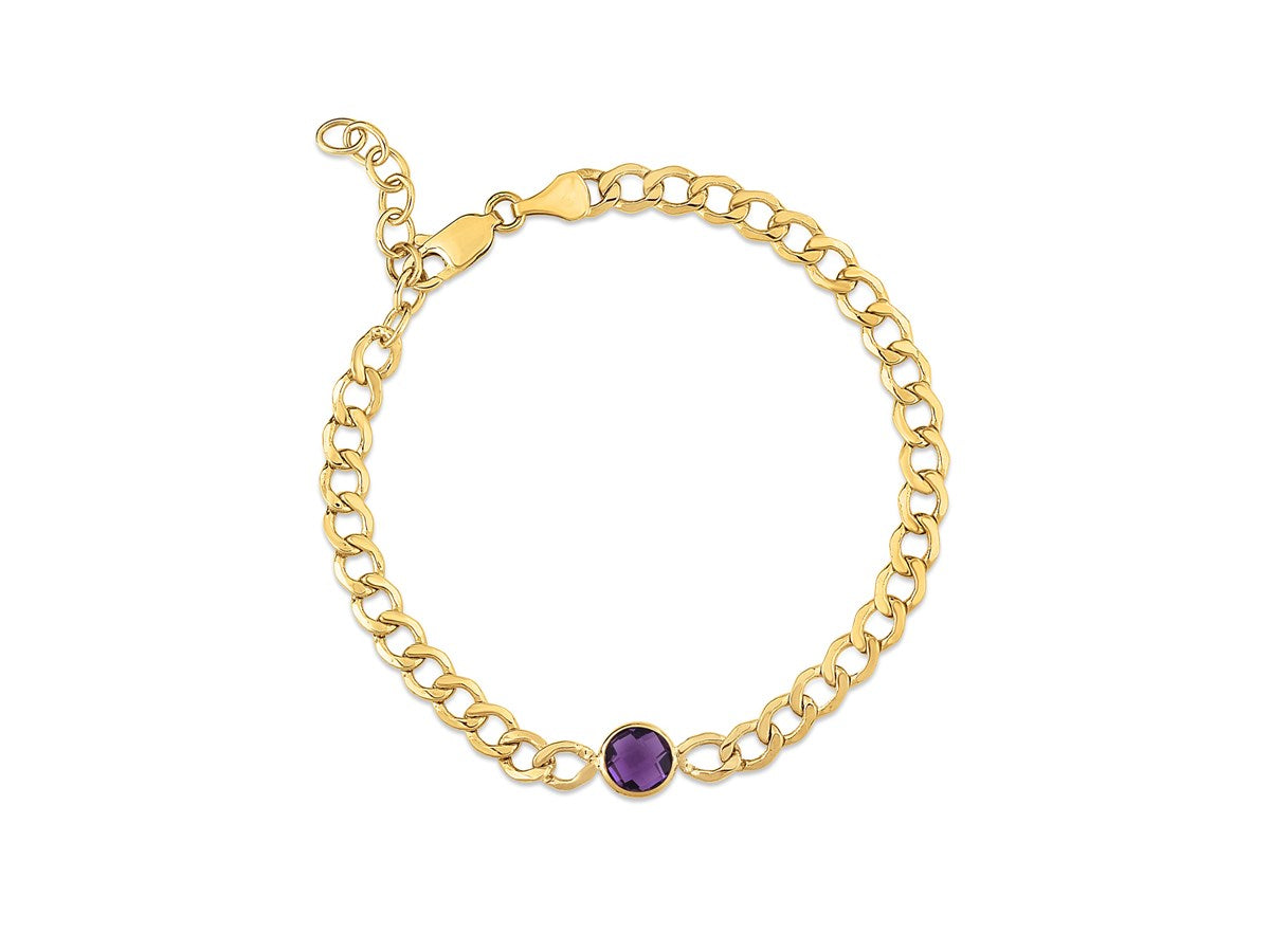Amethyst Curb Chain Bracelet 3.6mm Adjustable Design