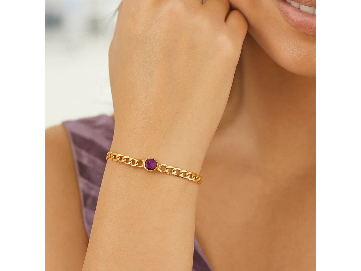 Amethyst Curb Chain Bracelet 3.6mm Adjustable Design