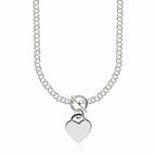 Heart Charm Toggle Rolo Chain Necklace in Rhodium Sterling Silver