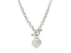 Heart Charm Toggle Rolo Chain Necklace in Rhodium Sterling Silver