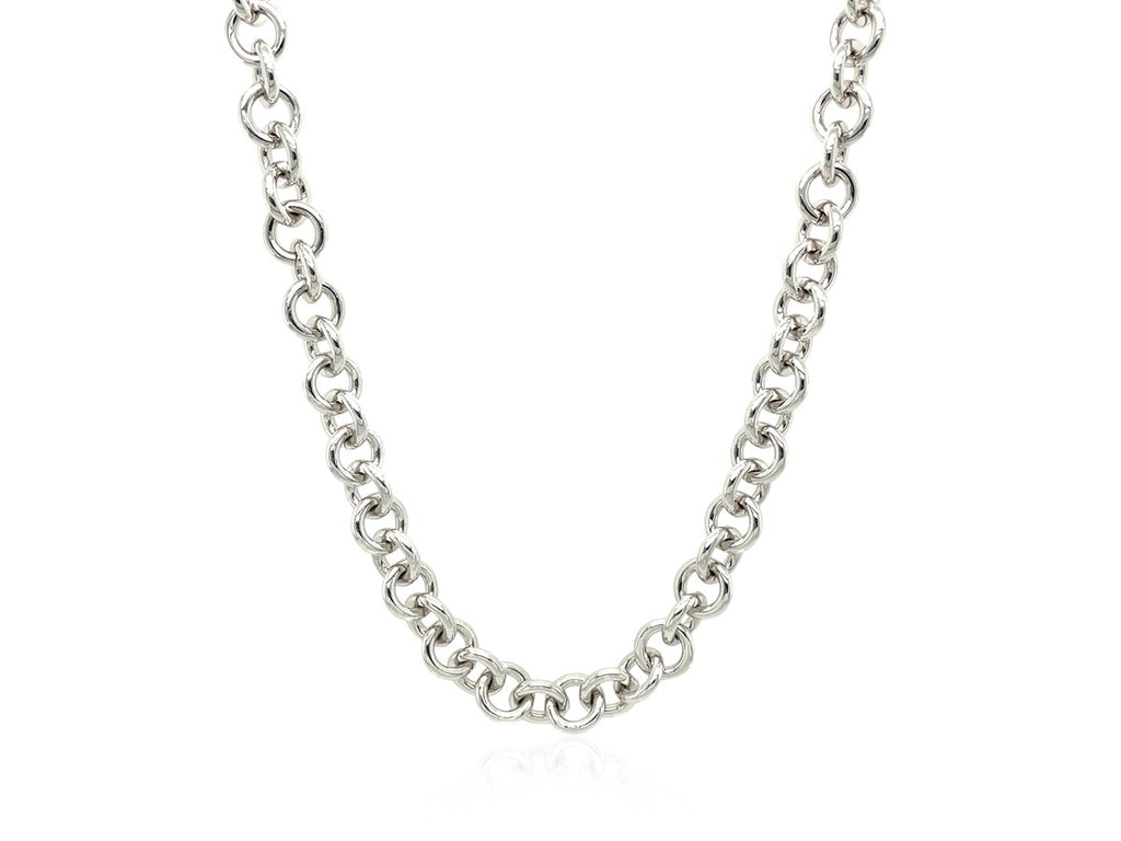 Heart Charm Toggle Rolo Chain Necklace in Rhodium Sterling Silver