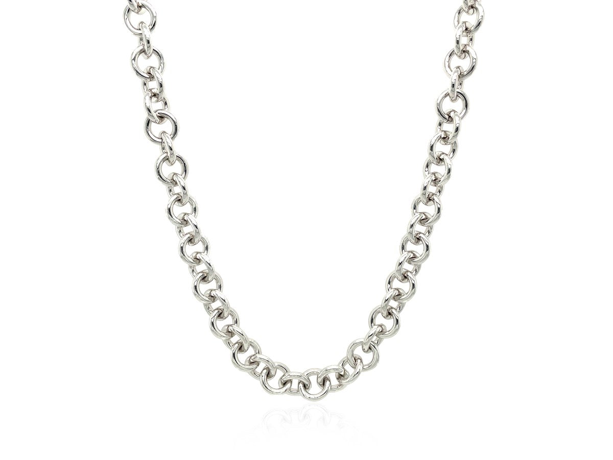 Heart Charm Toggle Rolo Chain Necklace in Rhodium Sterling Silver