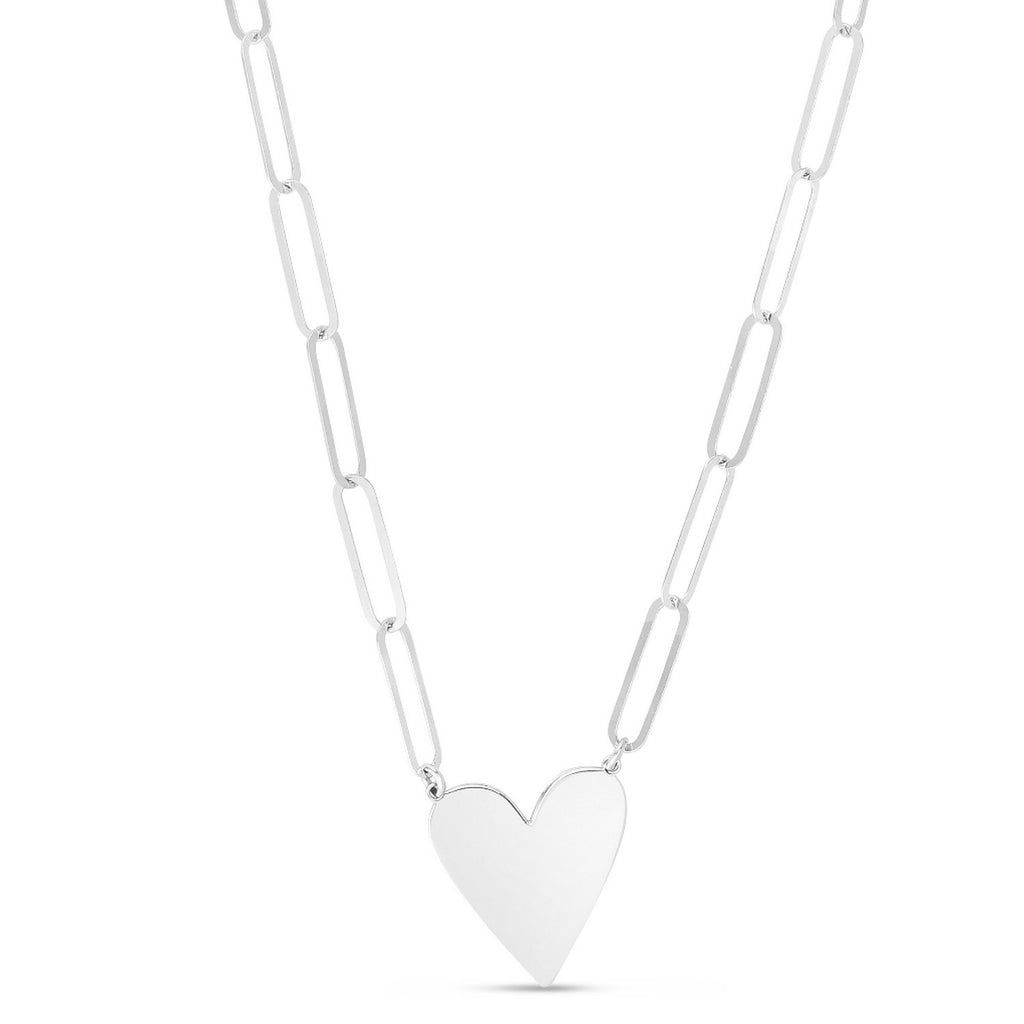 Heart Link Paperclip Diamond Accent Necklace