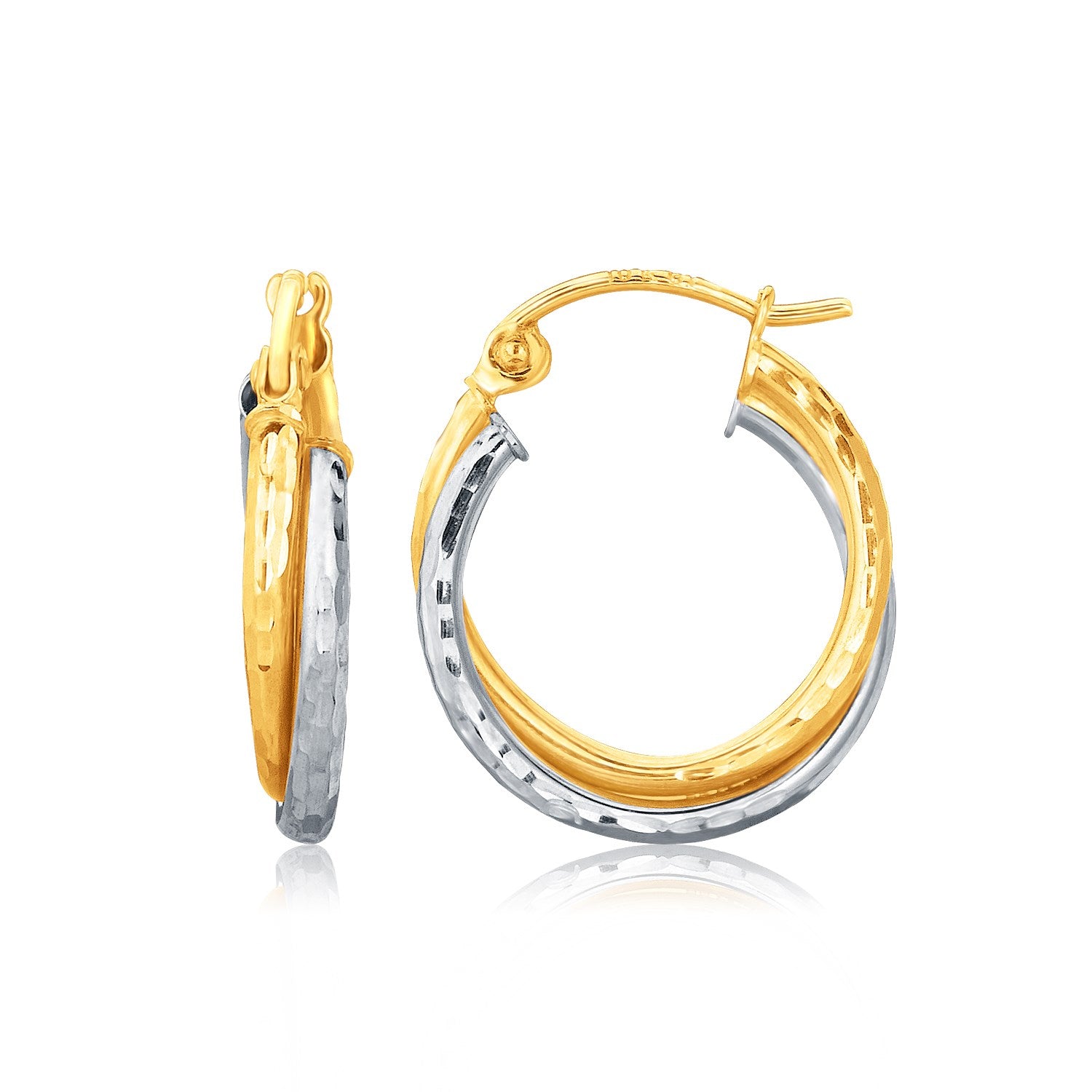 Hammered Twist Two-Tone Hoop Earrings with Snap Lock