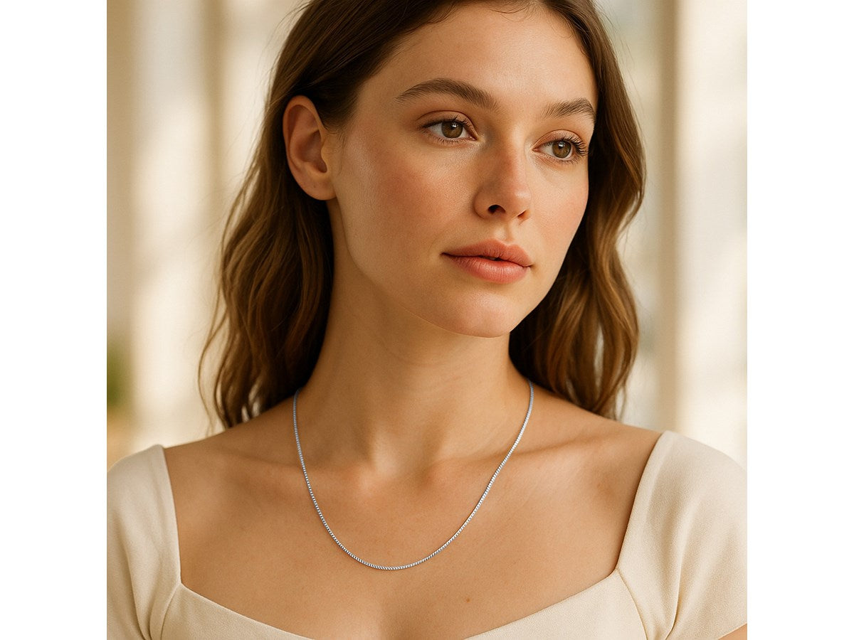 Classic Box Chain 0.68 mm White Finish Necklace