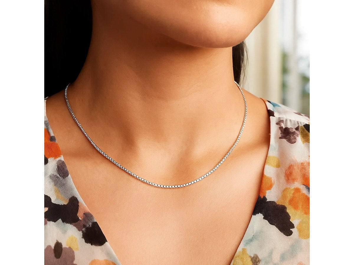 Classic Box Chain 0.68 mm White Finish Necklace