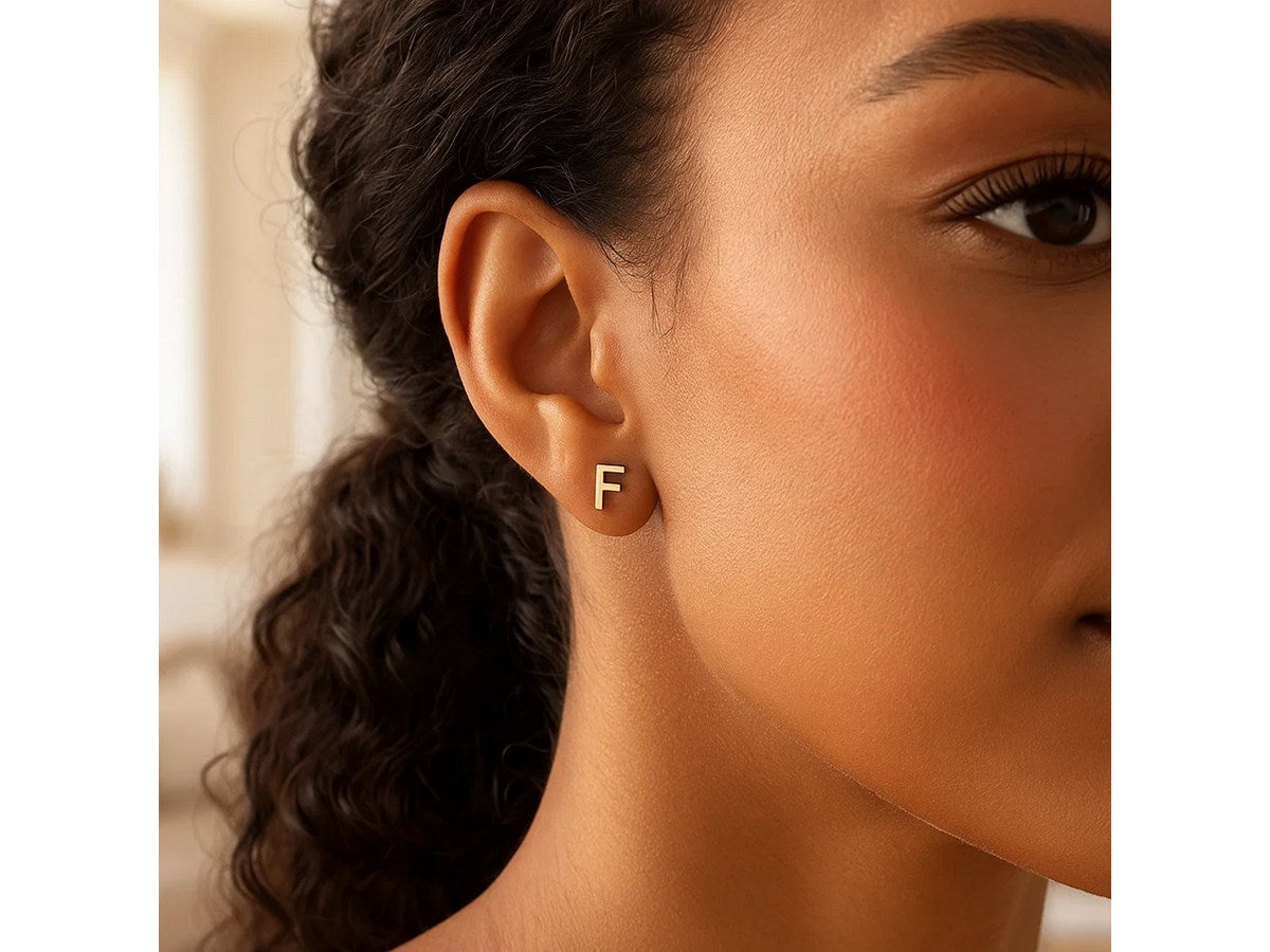 Minimalist Initial F Stud Earrings with Polished Finish