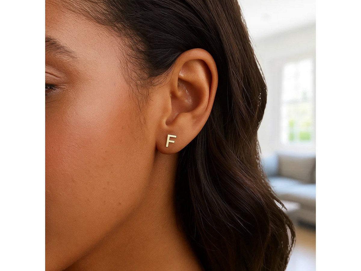 Minimalist Initial F Stud Earrings with Polished Finish