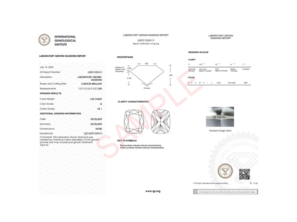 1 Carat Cushion Cut Lab Grown Diamond Solitaire Engagement Ring