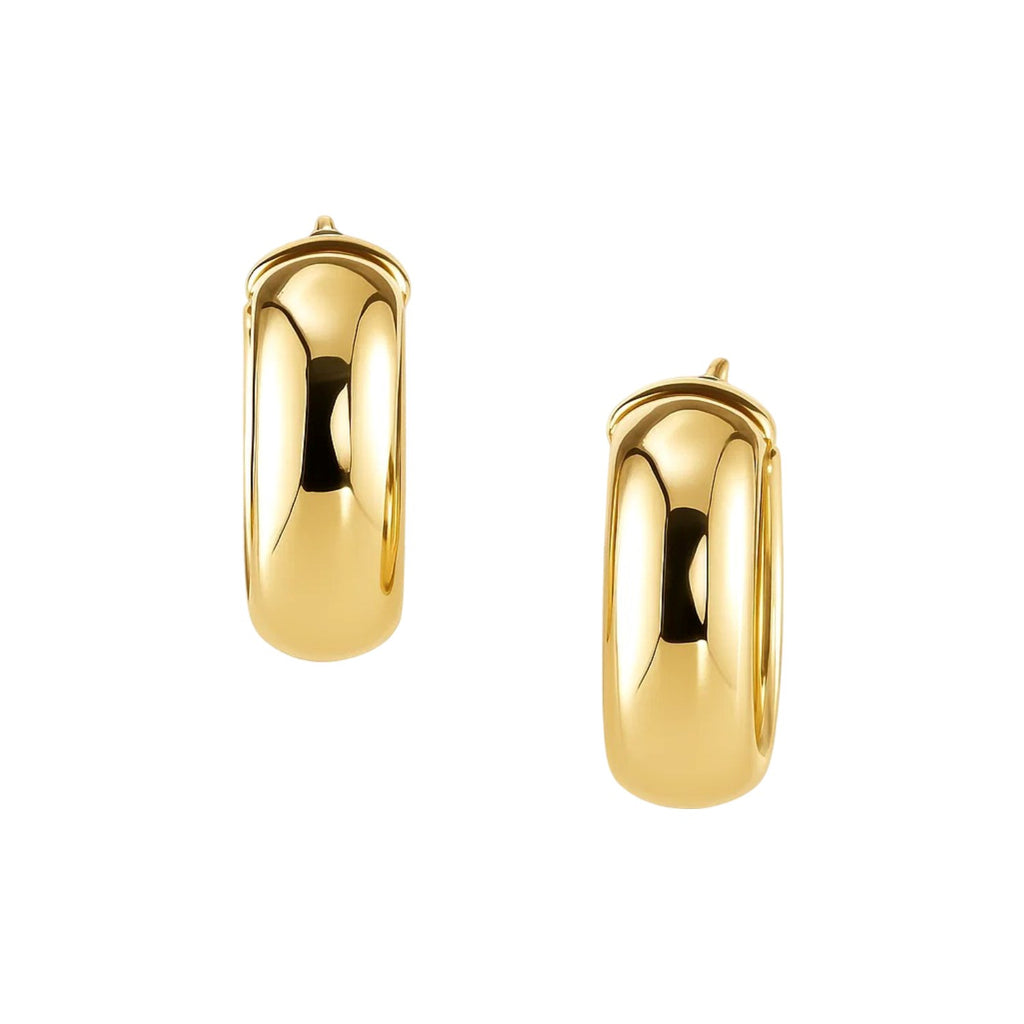 Medium Wide Polished Hoop Earrings with Snap Lock