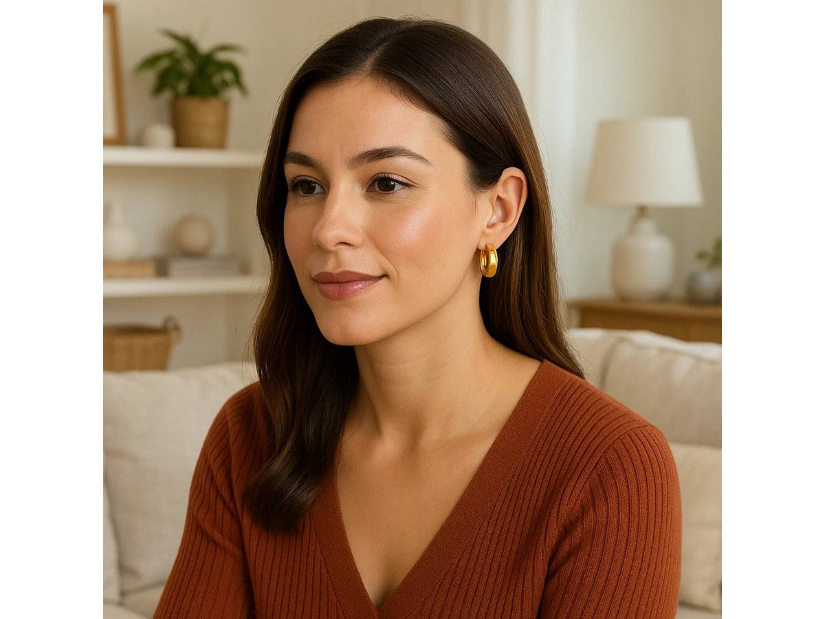 Medium Wide Polished Hoop Earrings with Snap Lock