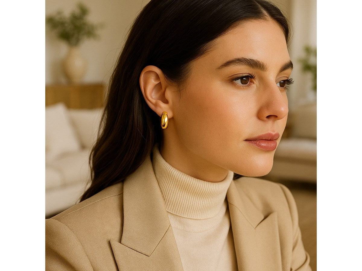 Medium Wide Polished Hoop Earrings with Snap Lock