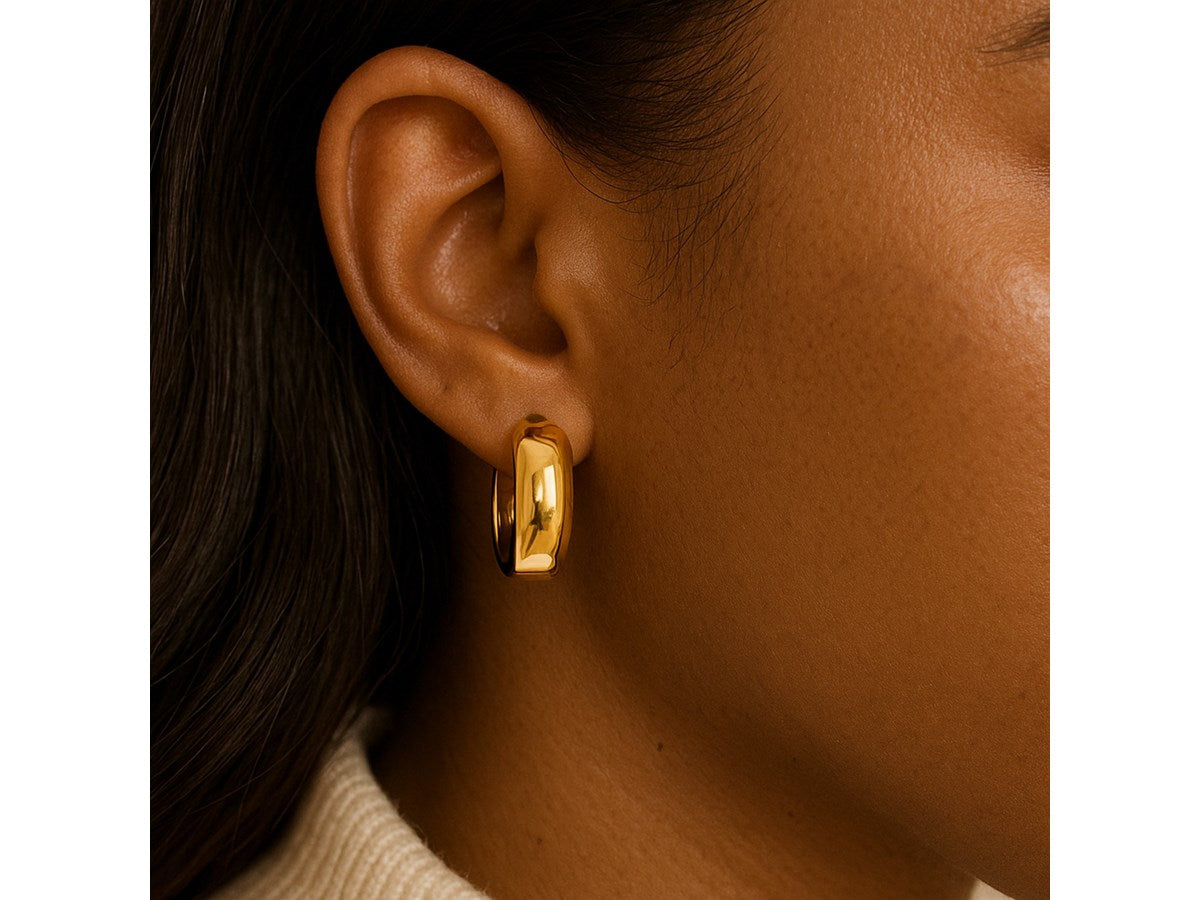 Medium Wide Polished Hoop Earrings with Snap Lock