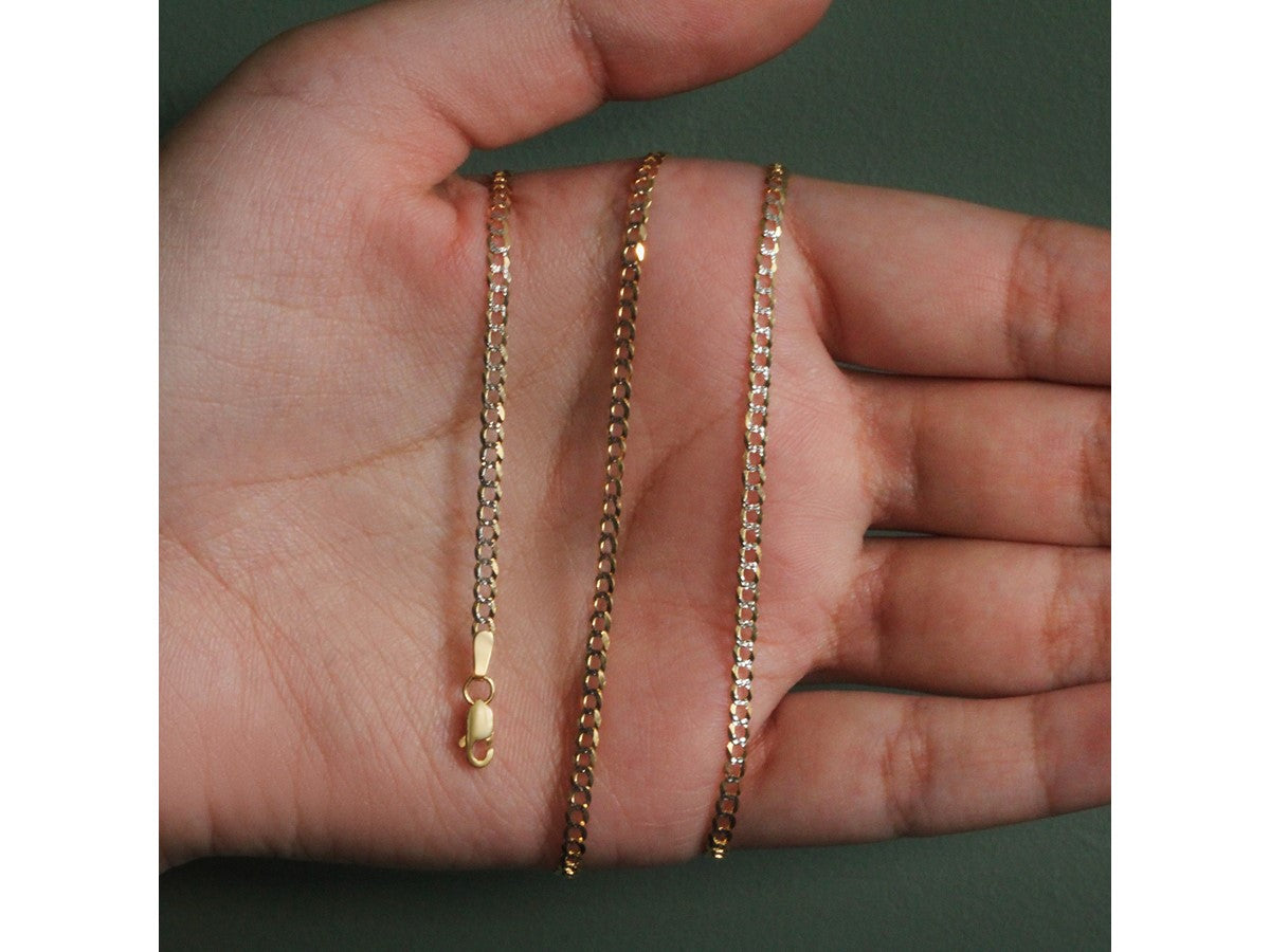 Pave Curb Chain 2.60 mm Two Tone Finish Necklace