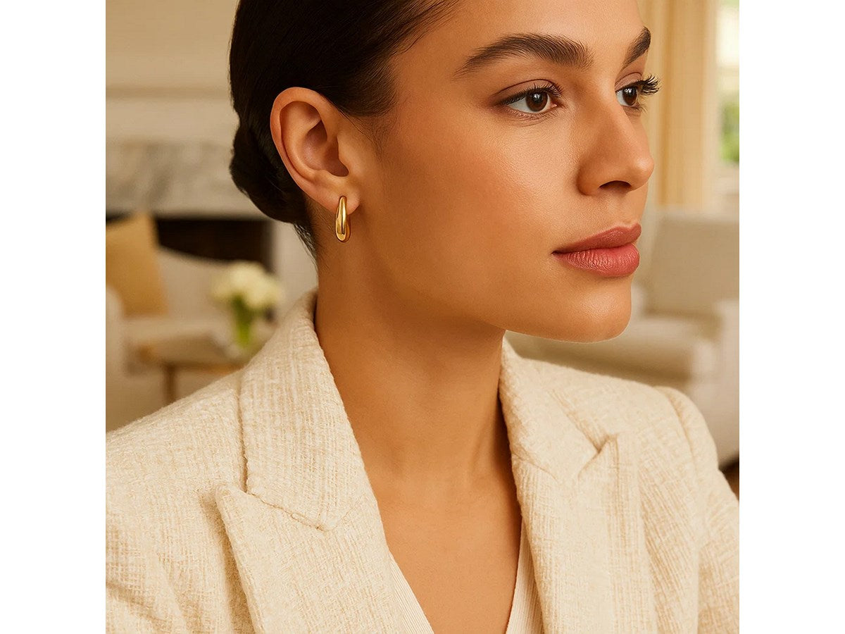 Medium Tapered Crescent Hoop Earrings with Hinged Closure