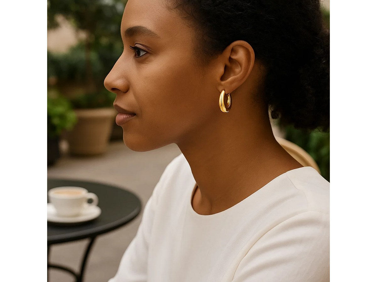 Medium Tapered Crescent Hoop Earrings with Hinged Closure