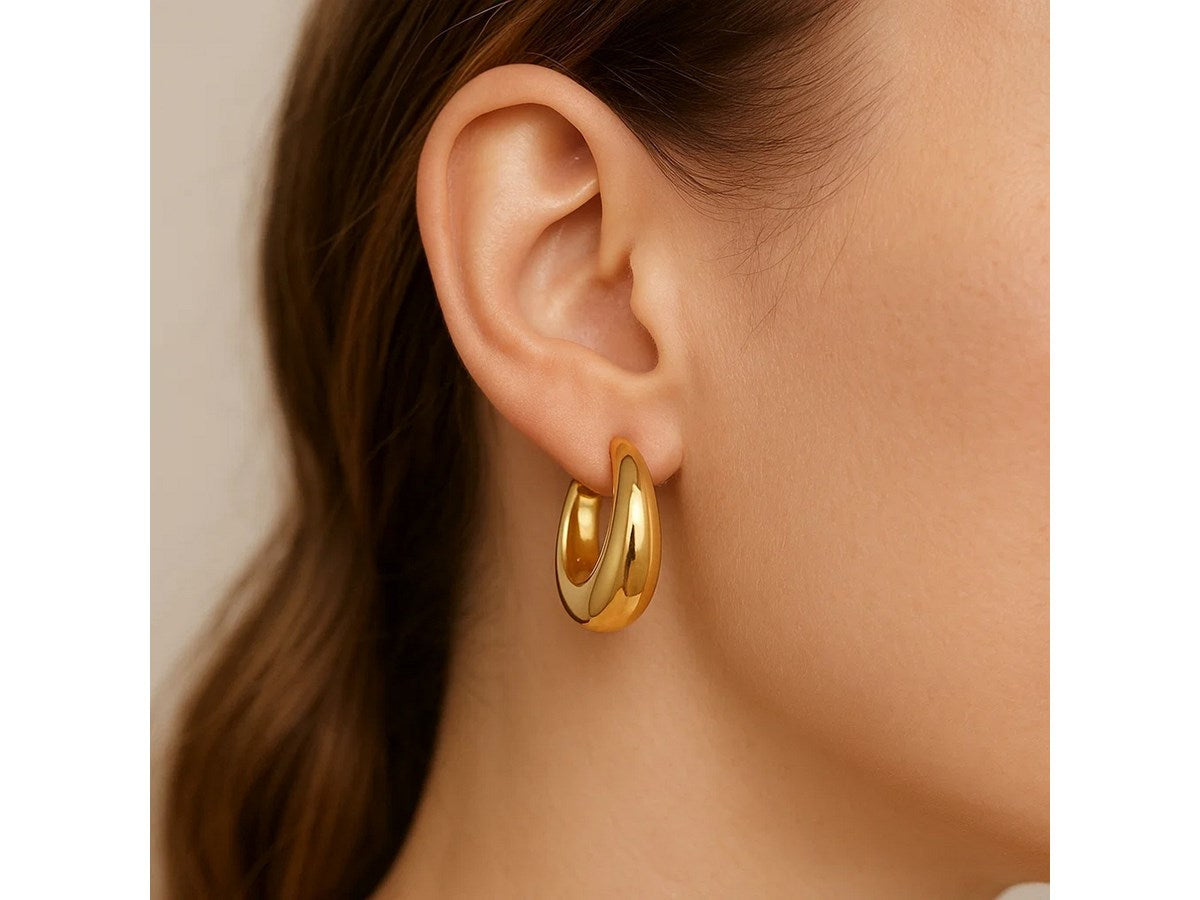 Medium Tapered Crescent Hoop Earrings with Hinged Closure