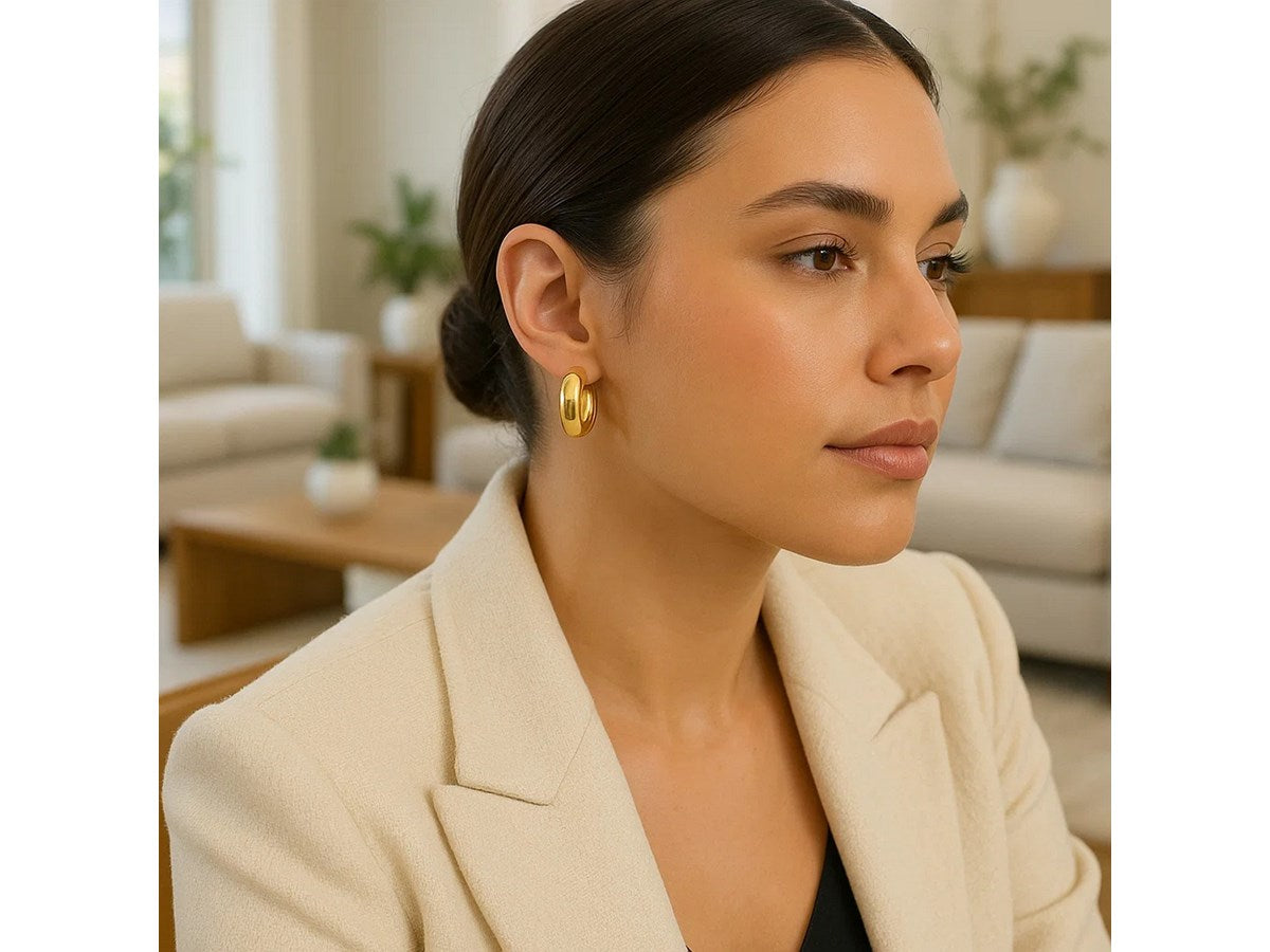 Large Omega C Hoop Earrings with Polished Finish