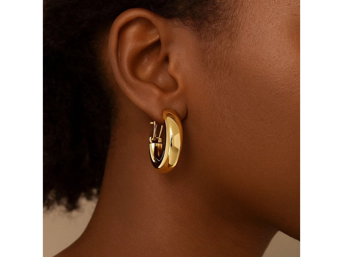 Large Omega C Hoop Earrings with Polished Finish