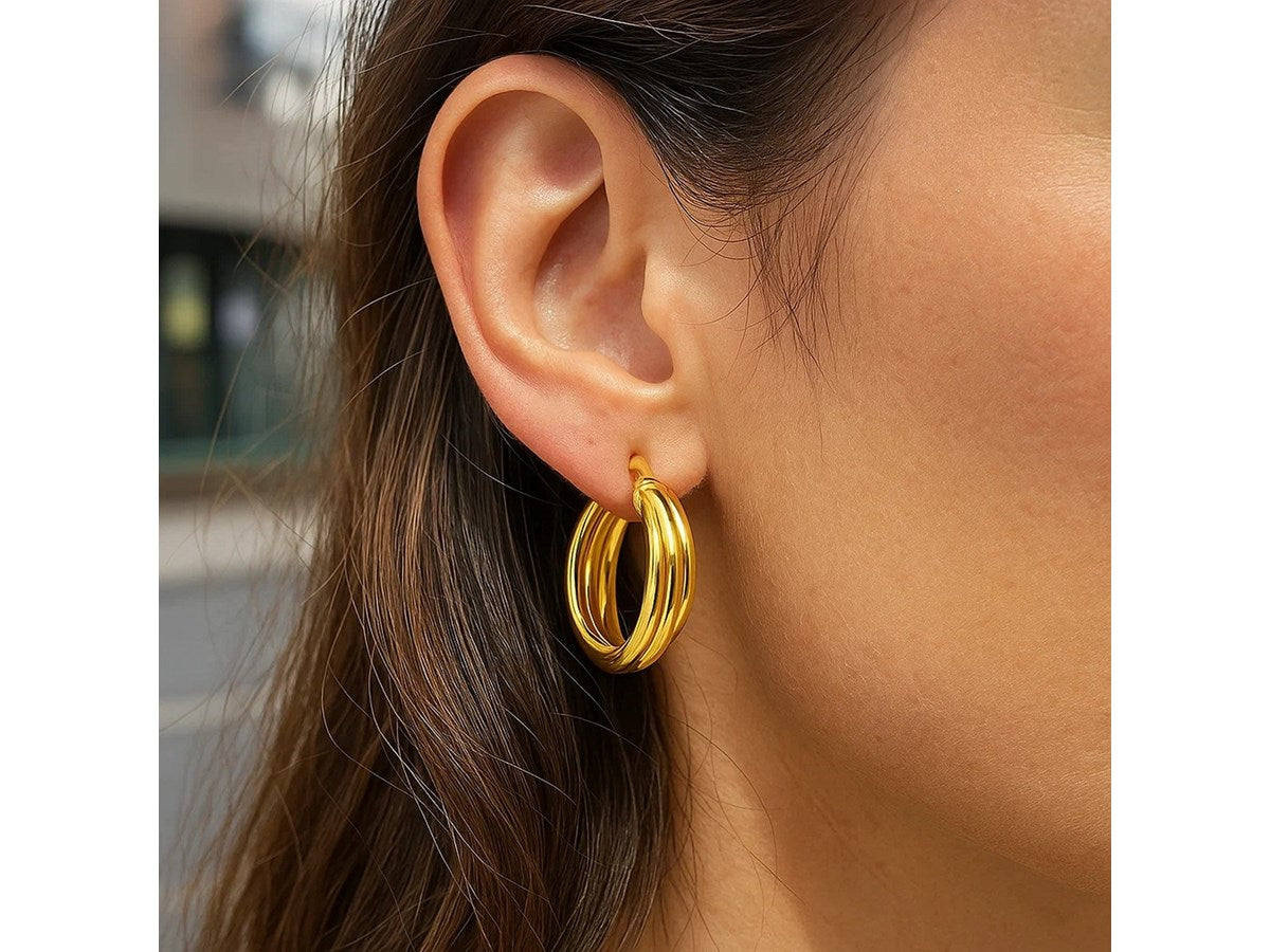 Interlocking Trinity Hoop Earrings with Hinged Closure