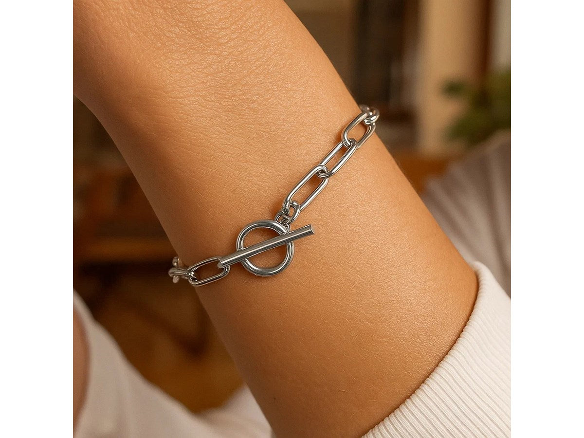 Paperclip Toggle Link Bracelet 10.2mm in Rhodium Sterling Silver