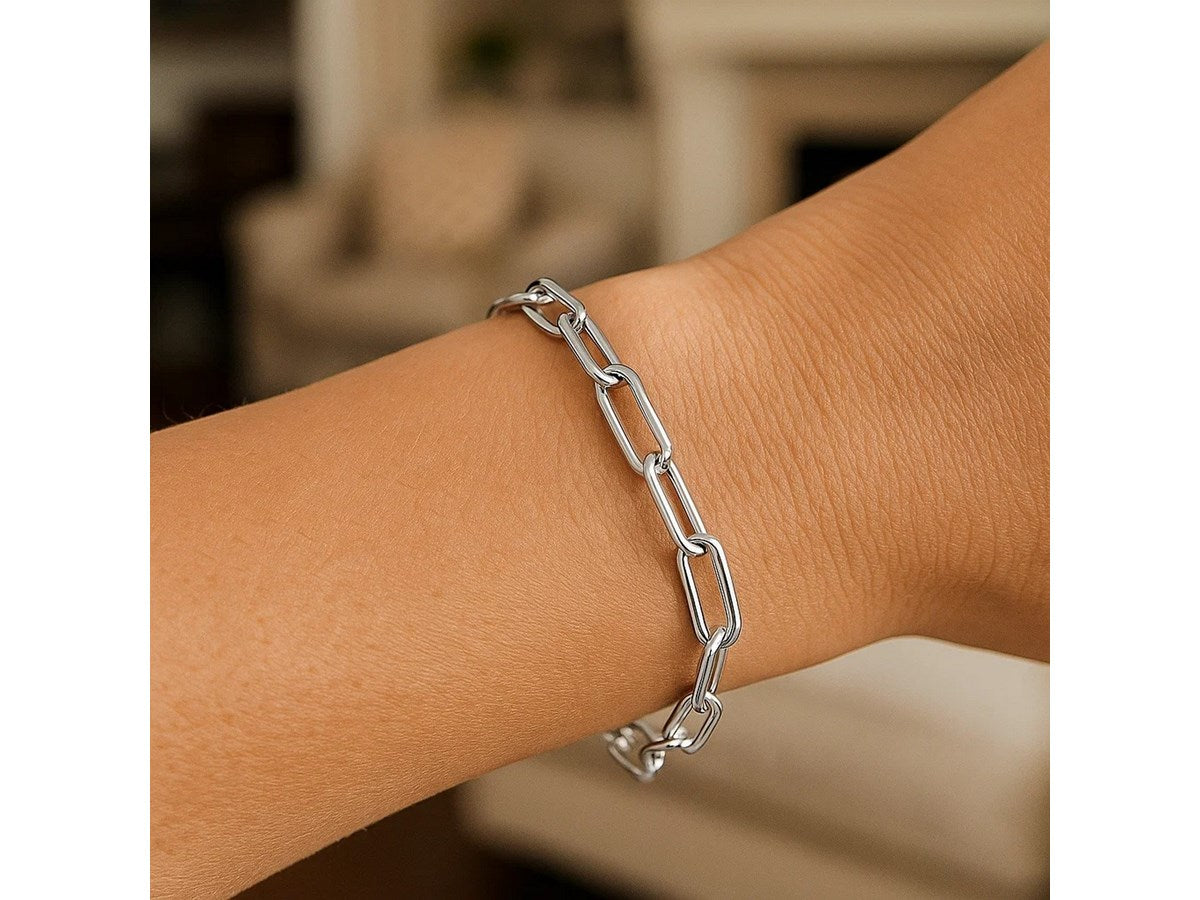 Paperclip Toggle Link Bracelet 10.2mm in Rhodium Sterling Silver