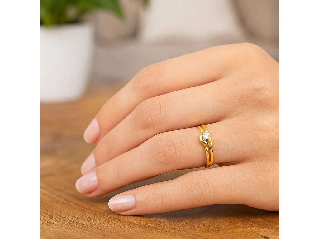 Celestial Star & Moon Diamond Cut Ring