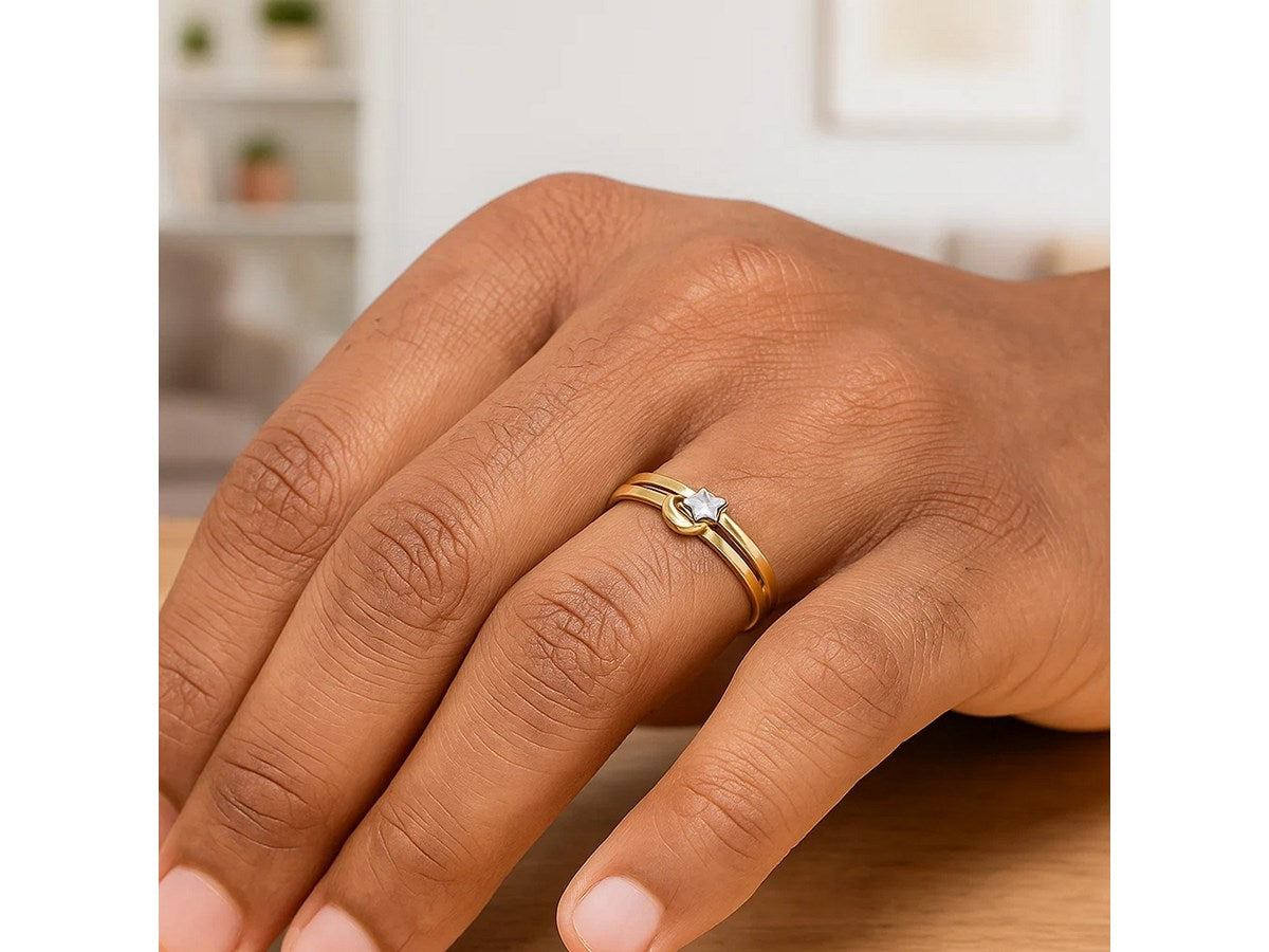 Celestial Star & Moon Diamond Cut Ring